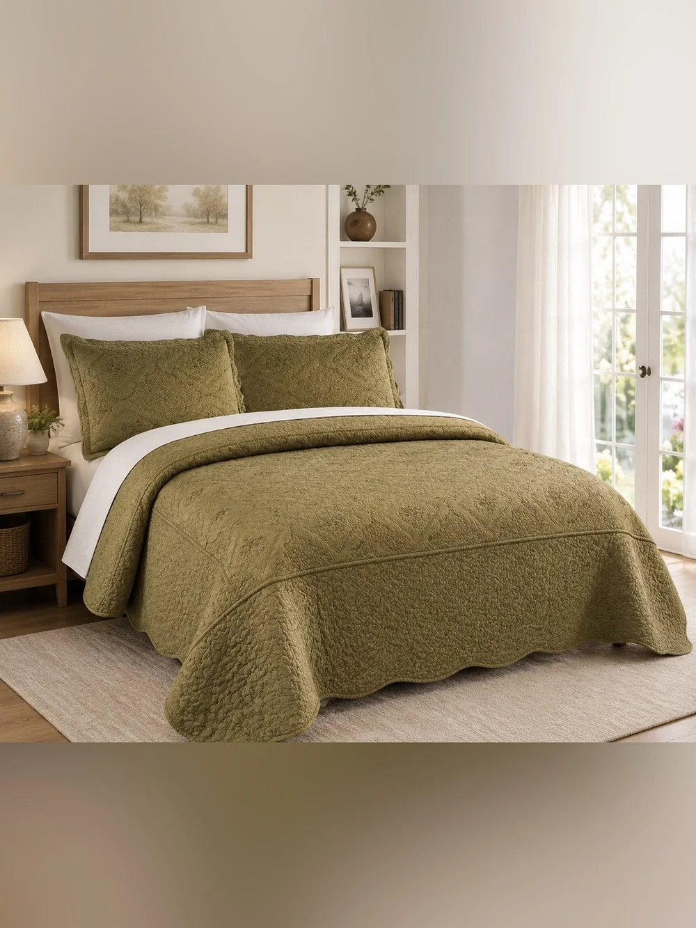 Olive Green king 3 piece Quilted Bedding Set